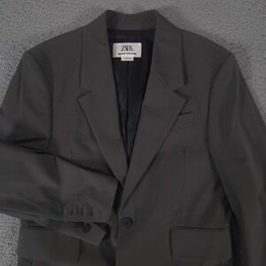 Zara Blazer Men Small Gray Surgeon Cuff Suit Jacket Stretch Sport Coat Preppy